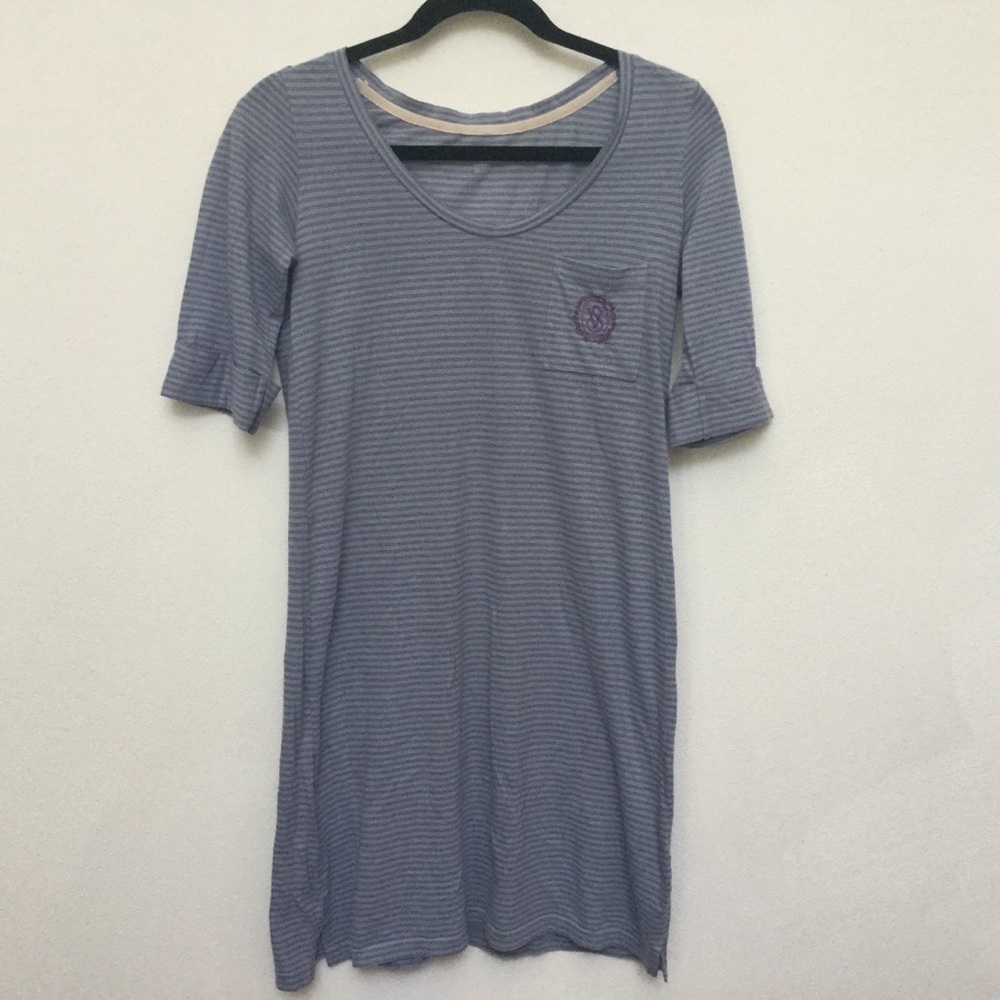 Victoria's Secret Blue, Purple Striped Short Sleeve Pocket Nightgown Size Small
